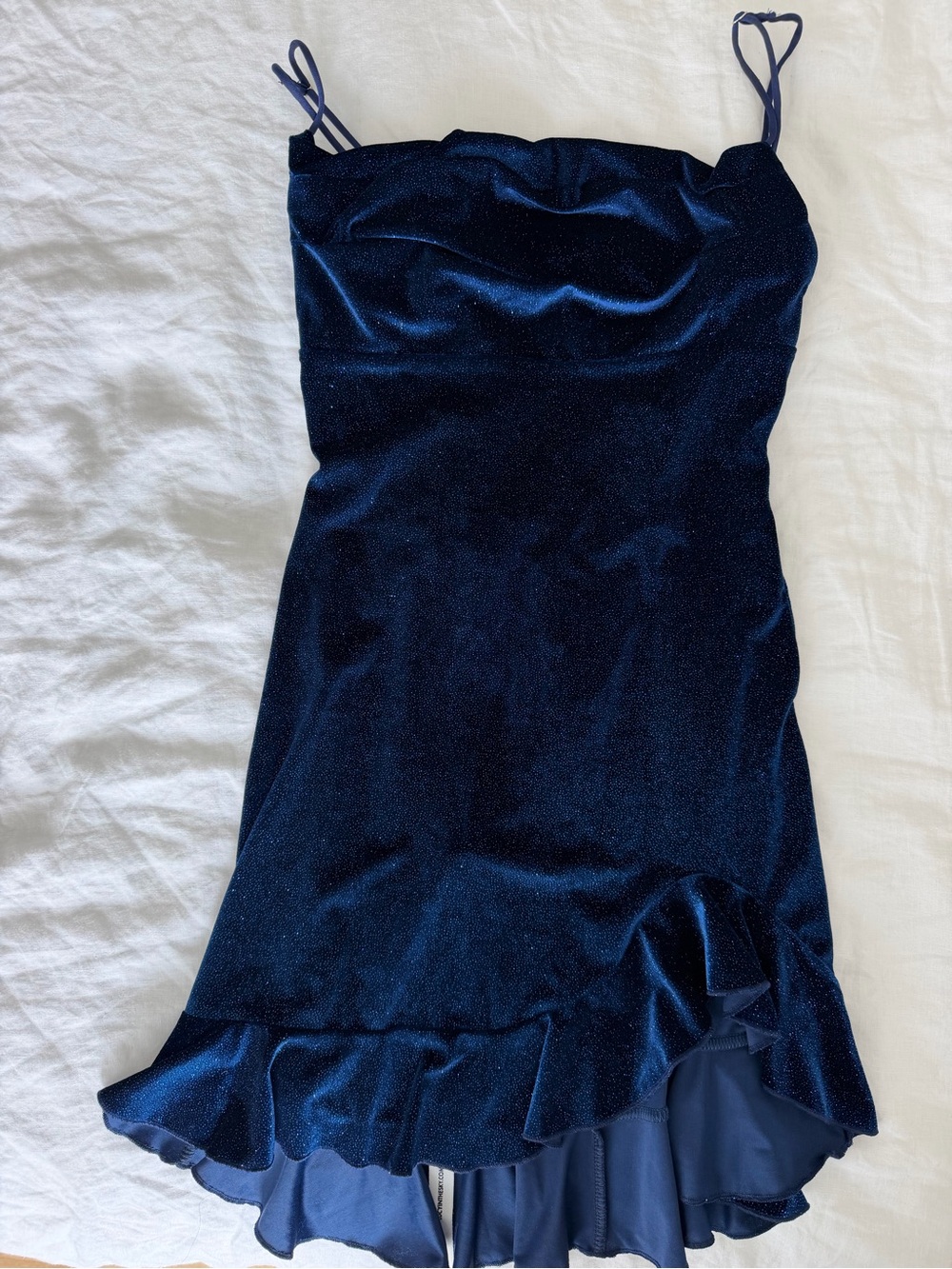 Lucy in the Sky Sparkle Midnight Blue Slip Dress with Lace-Up Straps